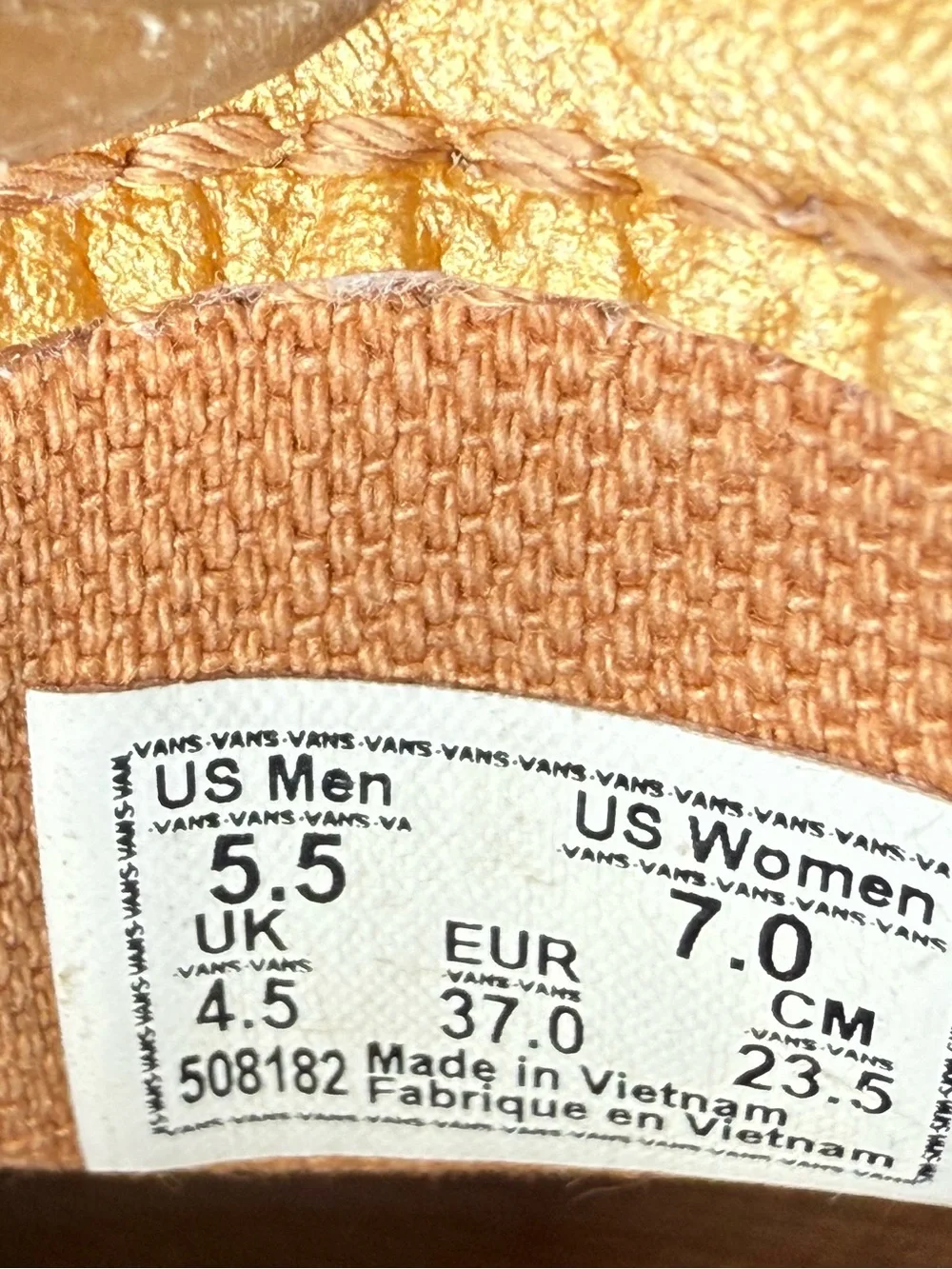 VANS Gold Leather Slip-on Leather Sneakers Sz (7 WM- 5.5 M)
